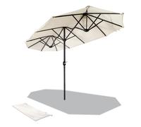 VOUNOT 3m Double Garden Parasol Table Umbrella, with Crank Handle Cover Beige