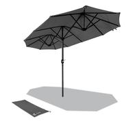 VOUNOT 3m Double Garden Parasol Table Umbrella, with Crank Handle Cover Grey