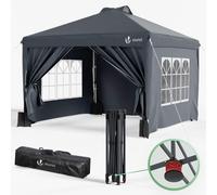 VOUNOT 3m x 3m Pop Up Gazebo with Sides, Central Lock System & 4 Weight Bags & Carry Bag, Marquee Garden Party Tent Outdoor, Grey
