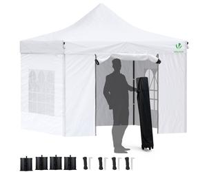 VOUNOT 3x3m Heavy Duty Gazebo with 4 Sides, Pop up Gazebo Fully Waterproof Party Tent with Roller Bag and Leg Weights, White