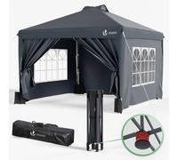 VOUNOT 3m x 3m Pop Up Gazebo with Sides, Central Lock System & 4 Weight Bags & Carry Bag, Marquee Garden Party Tent Outdoor, Grey