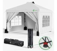 VOUNOT 3x3m Pop up Gazebo w/Central Lock, Sides, Waterproof Garden Marquee White