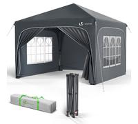 VOUNOT 3x3m Pop-Up Gazebo with 4 Detachable Sides, Waterproof & UV-Resistant, Grey