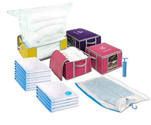 VOUNOT 4 pack Storage Bags with Zips and Handles for Duvets, Clothes, Bedding, 17 pack Vacuum Bags wiht Pump, Multiple Size
