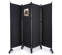 VOUNOT® 4 Panel Room Divider with Wheels, Folding Freestanding Privacy Screen, Portable Room Partition Divider for Living Room, Bedroom, Office & Home, 228 x 171 cm, Anthracite