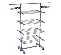 VOUNOT 4 Tier Clothes Airer Drying Rack, Large Clothes Horse with Telescopic Rod & Wheels, Folding Stainless Steel Laundry Racks for Indoor Outdoor