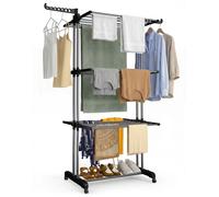 VOUNOT® 4 Tier Clothes Airer with Wheels, Large Capacity Folding Laundry Drying Rack with Side Wings, Indoor & Outdoor Use, 126 x 63 x 170 cm, Black Grey