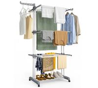 VOUNOT 4 Tier Clothes Airer Drying Rack with Wheels, 126x63x170cm, Grey White