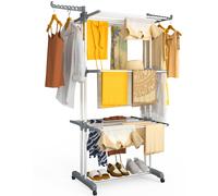VOUNOT 4 Tier Clothes Airer Drying Rack with Wheels, 126x63x170cm, Grey White