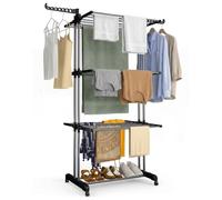 VOUNOT® 4 Tier Clothes Airer with Wheels, Large Capacity Folding Laundry Drying Rack with Side Wings, Indoor & Outdoor Use, 126 x 63 x 170 cm, Black Grey