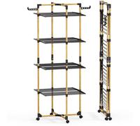 VOUNOT® 4-Tier Foldable Clothes Airer 33m Drying Rack Indoor Outdoor, Black | Tower Large Folding Clothes Drying Rack with 4 Wheels 2 Side Wings for Indoor and Outdoor Use