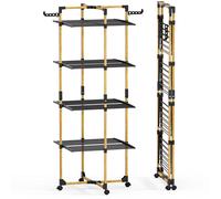VOUNOT® 4-Tier Foldable Clothes Airer 33m Drying Rack Indoor Outdoor, Black | Tower Large Folding Clothes Drying Rack with 4 Wheels 2 Side Wings for Indoor and Outdoor Use
