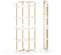 VOUNOT® 4-Tier Foldable Clothes Airer 33m Drying Rack Indoor Outdoor, White | Tower Large Folding Clothes Drying Rack with 4 Wheels 2 Side Wings for Indoor and Outdoor Use