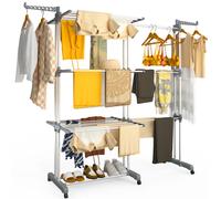 VOUNOT 4 Tier Large Retractable Clothes Airer w/ Wings, 190×64×170cm, Grey White