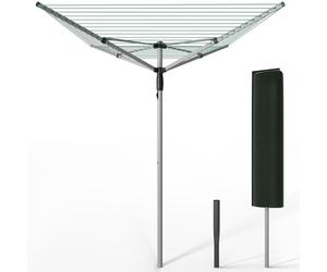 VOUNOT® 45m 4 Arm Rotary Washing Line with Cover & Metal Ground Spike, Heavy Duty Foldable Outdoor Clothes Airer, Whirligig Rotary Dryer for Garden, Silver