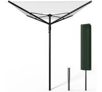 VOUNOT® 45m 4 Arm Rotary Washing Line with Cover & Metal Ground Spike, Heavy Duty Foldable Outdoor Clothes Airer, Whirligig Rotary Dryer for Garden, Black