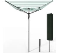 VOUNOT® 45m 4 Arm Rotary Washing Line with Cover & Metal Ground Spike, Heavy Duty Foldable Outdoor Clothes Airer, Whirligig Rotary Dryer for Garden, Silver