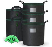 VOUNOT Pack of 5 Plant Grow bags for Vegetables 6 Gallon Potato Growing Kit, Non-woven Plant Fabric Pot with Plant labels, Strap Handles, Growing Containers for Flowers, Tomatoes and Fruits