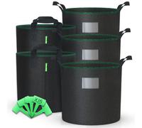 VOUNOT® Pack of 5 Plant Grow bags for Vegetables 9 Gallon Potato Growing Kit, Non-woven Plant Fabric Pot with Plant labels, Strap Handles, Growing Containers for Flowers, Tomatoes and Fruits