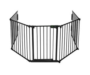 VOUNOT® 5-Panel Metal Fireguard and Pet Gate, Extra Wide Baby Safety Gate with Door, Foldable Fireplace Screen Barrier for Kids, Dogs and Cats, 300 cm, Black