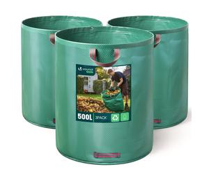 VOUNOT 500L Large Garden Waste Bags with Handles, Green, 3pcs