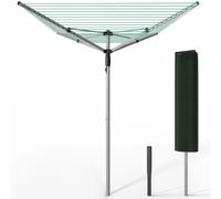 VOUNOT 50m Rotary Washing Line 4 Arm Clothes Airer with Cover and Spike, Silver