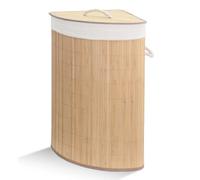 VOUNOT® 58L Bamboo Laundry Basket, Foldable Corner Hamper with Lid, Handels and 2 Removable Liners, Ideal for Bathroom, Bedroom and Utility Room, Natural Beige
