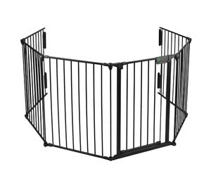 VOUNOT 6 Panel Metal Fire Guard, Hearth Gate, Dog Gate Pet Safety Barrier Indoor, Foldable Grille Extra Wide 360 cm with Mounting Kit, Black