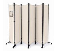 VOUNOT® 6 Panel Room Divider with Wheels, Folding Freestanding Privacy Screen, Portable Room Partition Divider for Living Room, Bedroom, Office & Home, 340 x 171 cm, Beige