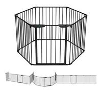 VOUNOT® 6 Panel Safety Barrier Fireplace Protection Foldable Metal Fire Guard Hearth Gate with Lockable Door, Playpen Multi-Function Room Divider Pre-Assembled 3.75M Black