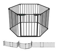 VOUNOT® 6 Panel Safety Barrier Fireplace Protection Foldable Metal Fire Guard Hearth Gate with Lockable Door, Playpen Multi-Function Room Divider Pre-Assembled 3.75M Black