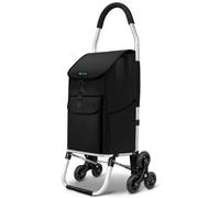 VOUNOT 6 Wheels Aluminium Shopping Trolley Folding Stair Climbing Cart 45L Black