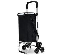 VOUNOT® Folding Shopping Trolley on 6 Wheels, Aluminium Lightweight Shopping Cart with Insulated Cooling Bag, Stair Climbing Grocery Trolley, 58L, Black