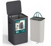 VOUNOT® 90L Laundry Basket with Lid, Rectangular Laundry Hamper with Removable Bag & Handles, Foldable Laundry Bin for Bedroom, Bathroom, Utility Room, Anthracite