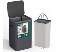 VOUNOT® 90L Laundry Basket with Lid, Rectangular Laundry Hamper with Removable Bag & Handles, Foldable Laundry Bin for Bedroom, Bathroom, Utility Room, Anthracite