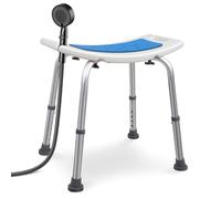 VOUNOT® Adjustable Shower Stool, Ergonomic Bath Seat with Non-Slip Feet Bathtub Stool Seat Lightweight Aluminium Shower Chair for Elderly, Disabled, Max Load 136 kg, Blue