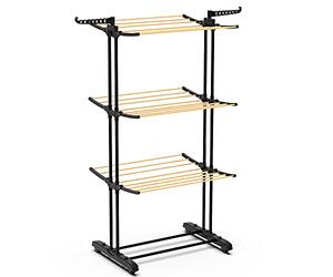 VOUNOT® Airer Clothes Drying Rack, 3-Tier Foldable Clothes Hanger Adjustable Large Stainless Steel Garment Laundry Racks for Indoor Outdoor, Wood Look