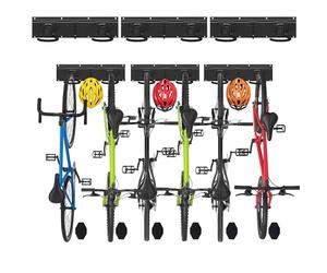 VOUNOT® Bike Wall Mounted Rack for 6 Bikes & 3 Helmets, Heavy-Duty Bike Hooks with 6 Anti-Stain Silicone Pads, for Garage, Home, Black
