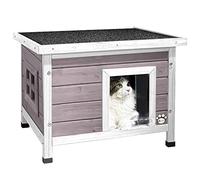 VOUNOT® Cat House Garden Wooden Kitten Home with Water-resistant Openable Roof, Privacy Window Outdoor Pet Shelter 57x45x43cm, Grey