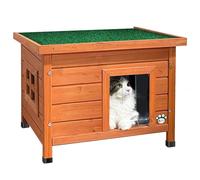 VOUNOT® Cat House Garden Wooden Kitten Home with Water-resistant Openable Roof, Privacy Window Outdoor Pet Shelter 57x45x43cm