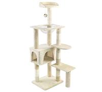 VOUNOT Cat Tree with Scratching Post & House, Stable Cat Play Tower, Multi-Level Activity Centre for Indoor Cats, Kitten Climbing Frame, Beige
