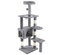 VOUNOT Cat Tree with Scratching Post & House, Stable Cat Play Tower, Multi-Level Activity Centre for Indoor Cats, Kitten Climbing Frame, Grey