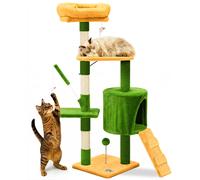 VOUNOT® Cat Tree with Scratching Posts, Multi-Level Cat Activity Centre with Platforms Climbing Ramp and Cozy Condo for Indoor Cats,Orange-Green
