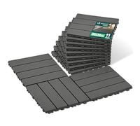 VOUNOT® Composite Decking Tiles Set of 11, Interlocking Outdoor Garden Deck Tiles, Anti-Slip Waterproof Patio Flooring for Balcony, Terrace, 30 x 30 cm, Anthracite