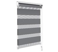 VOUNOT Zebra Roller Blind Double Fabric, Day and Night Translucent or Blackout Vision Curtains, No Drilling for Window and Door , Grey, 45 x 150 cm