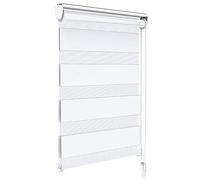 VOUNOT Day and Night Zebra Roller Blind with Clips 55 x 150 cm, Double Fabric Translucent or Blackout Vision Curtains for Window and Door, No Drilling, White