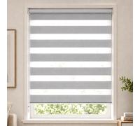 VOUNOT Day and Night Zebra Roller Blind with Clips 90 x 150 cm, Double Fabric Translucent or Blackout Vision Curtains for Window and Door, No Drilling, Grey