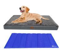 VOUNOT Dog Bed with Cooling Mat, Wahsable Pet Mattress Crate Cushion, Grey 115x81x9cm