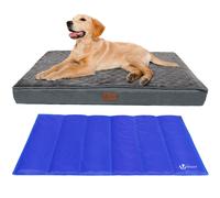VOUNOT Dog Bed with Cooling Mat, Wahsable Pet Mattress Crate Cushion, Grey 91x70x9cm