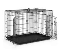 VOUNOT® Dog Crate Portable Pet Crate Foldable Secure Puppy Cage with 2 Doors, Removable Slide Tray, Carry Handles, XL 42 Inches, Black